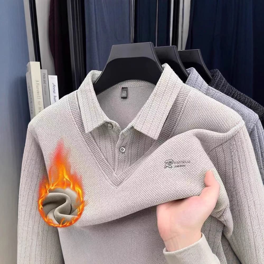TikTok Viral Chenille Fake Two-Piece Fleece-Lined Thick T-Shirt Sweater, New Autumn/Winter Men's Versatile Warm Top