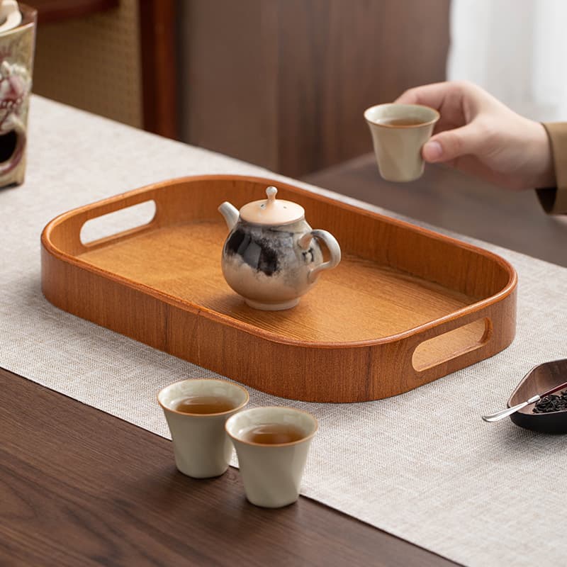 Natural Ash Wood Grain Handled Square Tray for Home Breakfast Serving, Cafe Drinks, Pastry Storage, Wooden Serving Plate