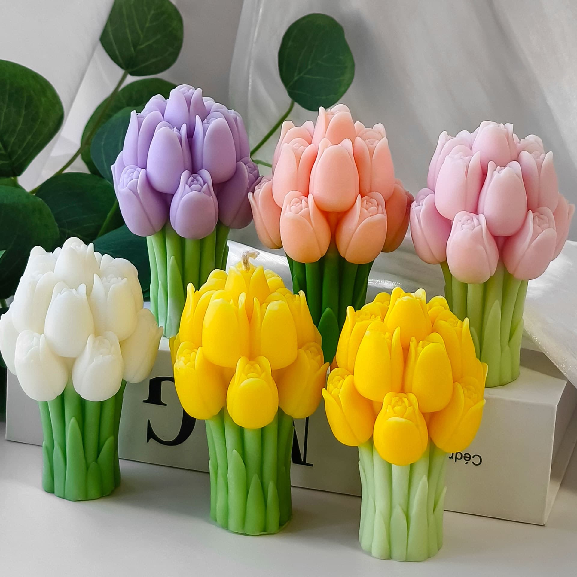 Exquisite Collection Tulip Flower Scented Candle Silicone Mold DIY Handmade Soap Plaster Flower Ornament Grinding Tool