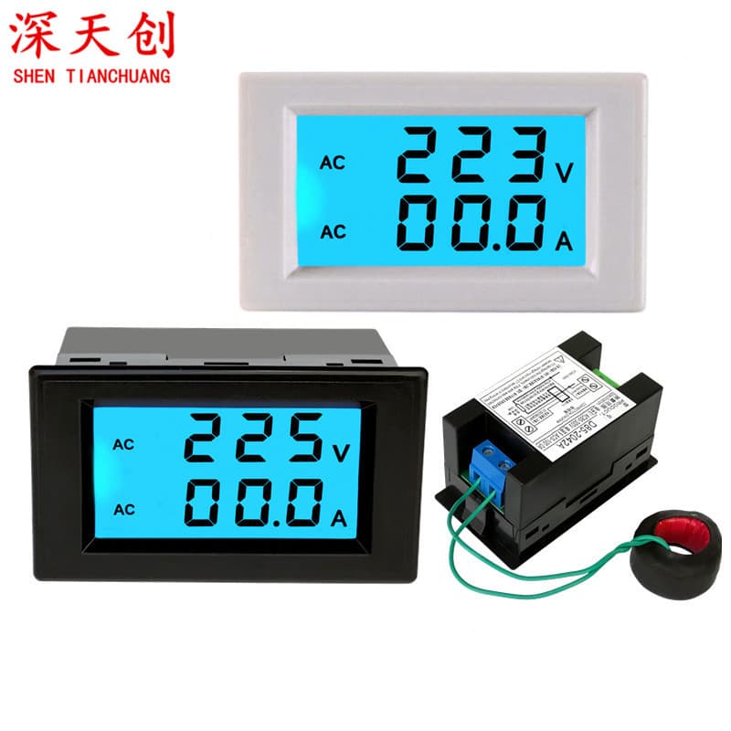 D85-2042A Dual Display Dual Color LCD Digital AC Voltmeter Ammeter, 80-500V 100A
