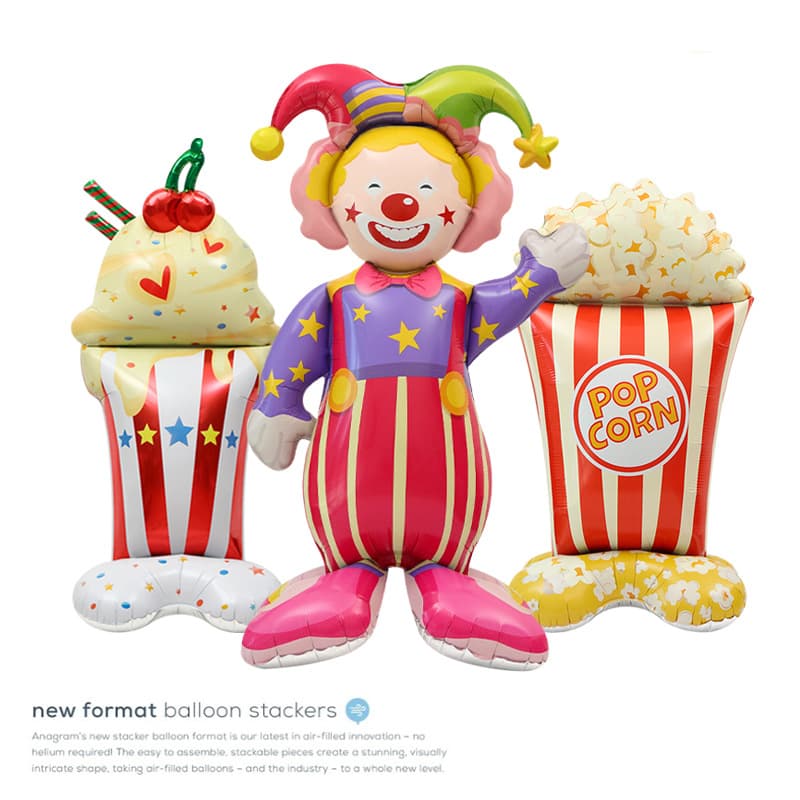 Birthday Party Photo Prop Balloons 4D 3D Standing Cute Clown Popcorn Ice Cream Aluminum Film Large Balloons