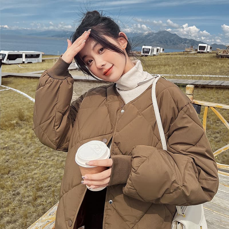 Export Korean Collarless Short Women Outerwear Autumn Winter Casual Lightweight New Style Cotton Coat Women Fashion