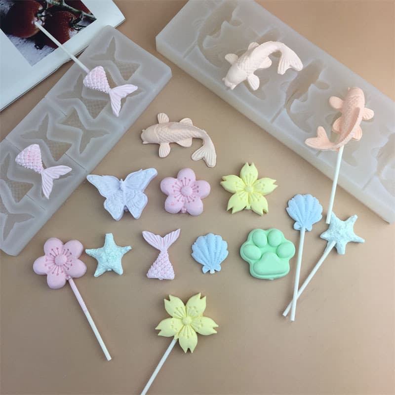 DIY Carp Shell Starfish Fish Tail Cat Claw Lollipop Silicone Mold Fondant Cake Chocolate Candy Dessert