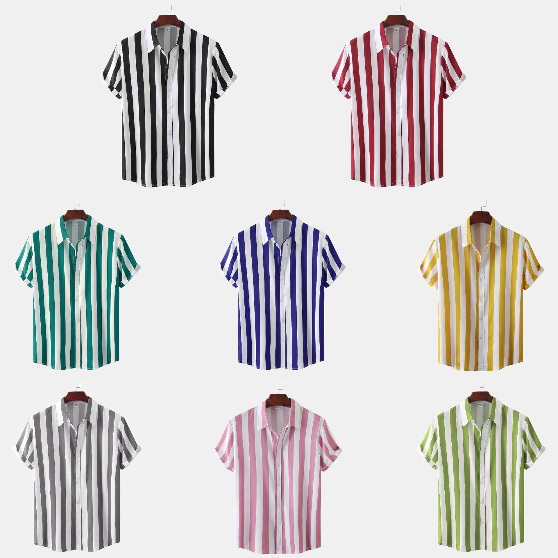 Men's Casual Striped Print Short Sleeve Shirt Fashionable Slim Fit Korean Style Polyester Blend Cotton Blend Summer Shirt