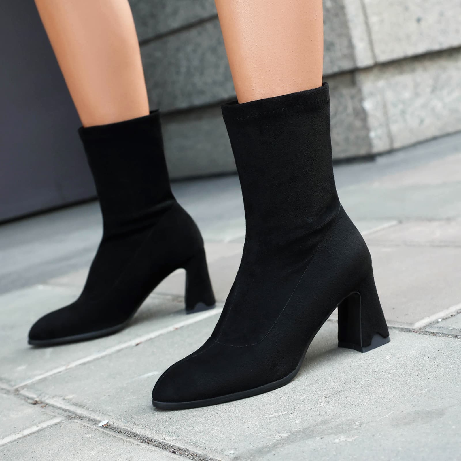 Autumn Winter Sock Boots High Heel Women's Martin High Heel Slim Chunky Heel Versatile New European and American Ankle Boots Mid Calf Boots