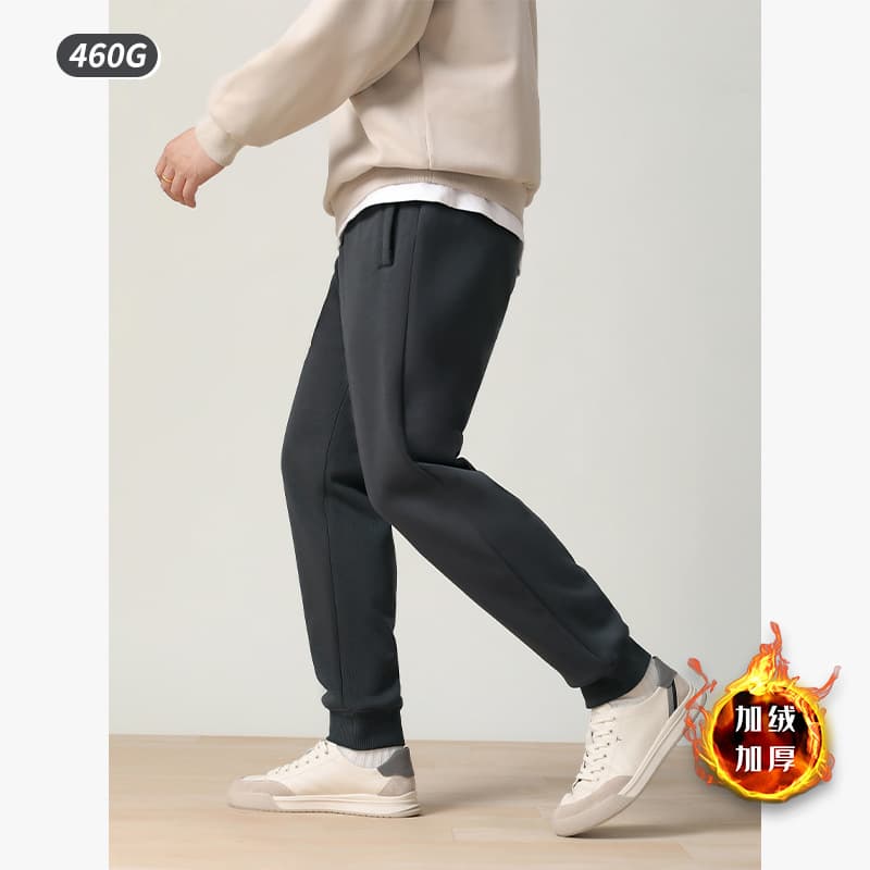 Men's 2025 Winter New Style Fleece-lined 460g Long Pants with Zipper Pockets, Fine Fleece, Loose Casual Trousers