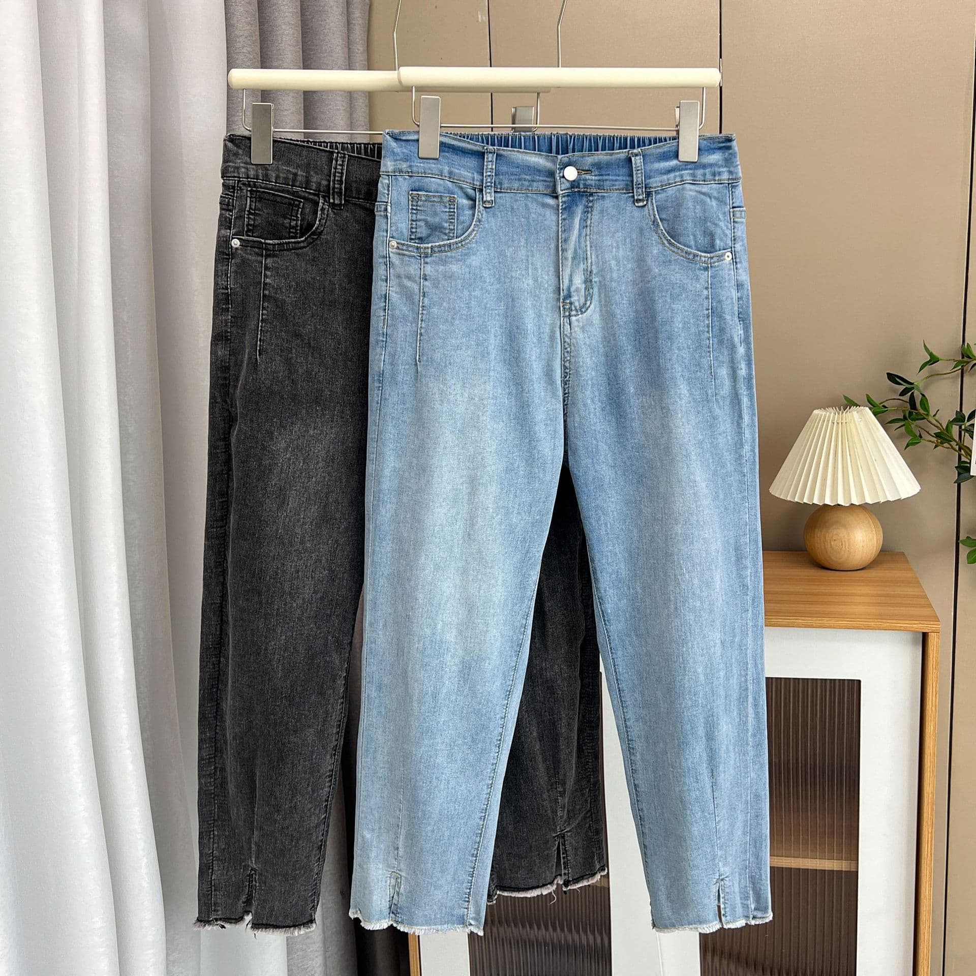 Summer new style 200 pounds fat MM high-waist slim slit stretch jeans plus size women's carrot nine-point pants 1913