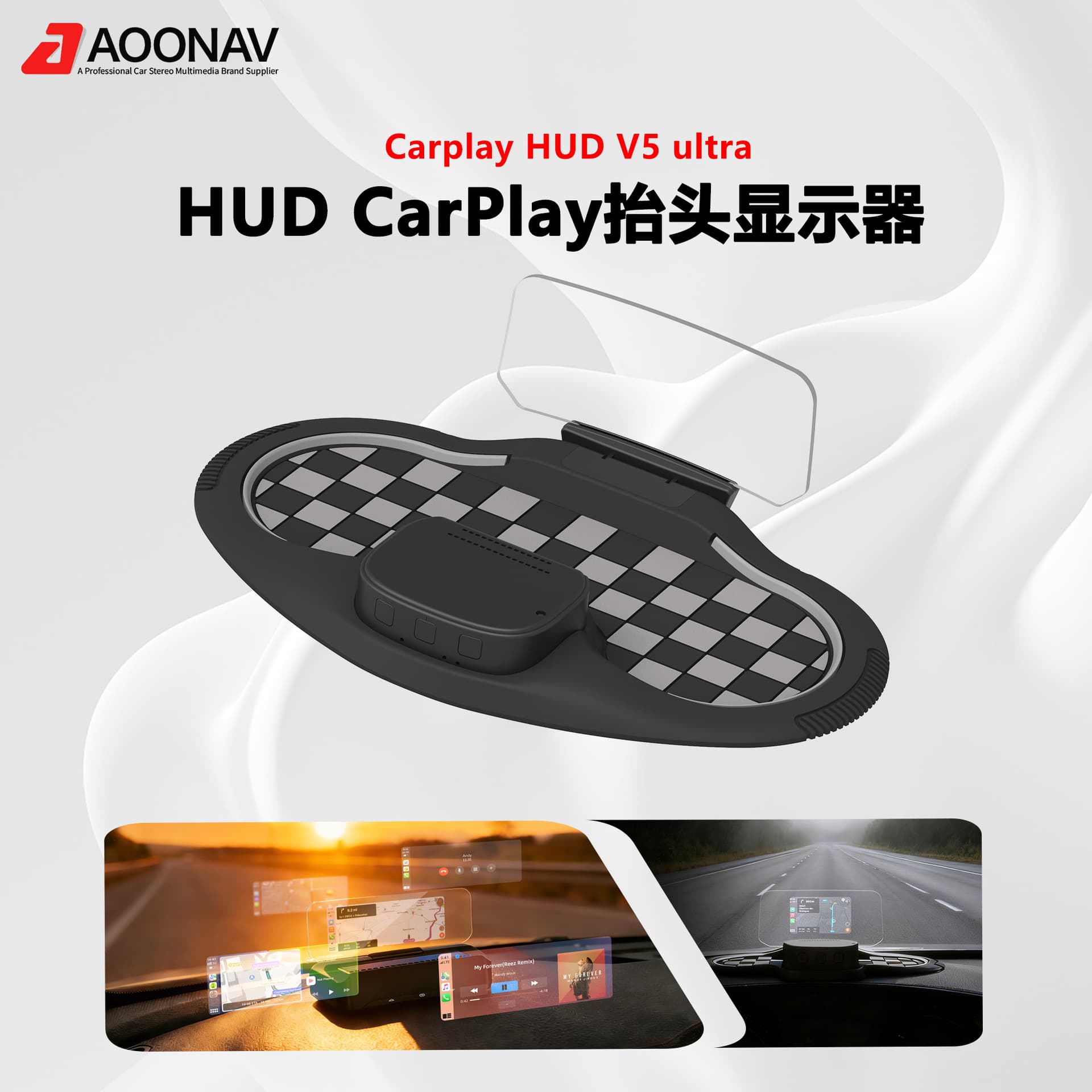 Car HUD Head-Up Display Wireless CarPlay Navigation Multifunctional All-in-One OBD Speed Projection Display