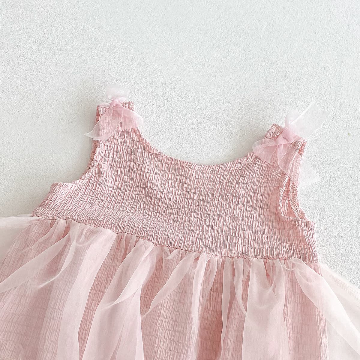Summer Newborn Baby Romper Solid Color Mesh Princess Outfit for Girls Sweet Bow Strap Onesie