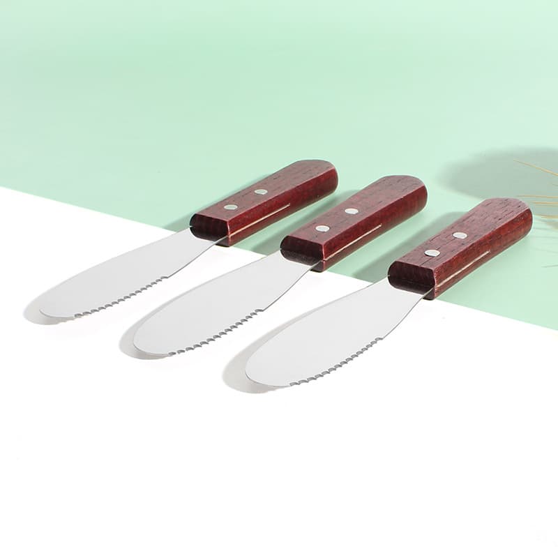 Stainless Steel Wood Handle Serrated Cheese Knife Butter Spreader Jam Spatula Baking Tool