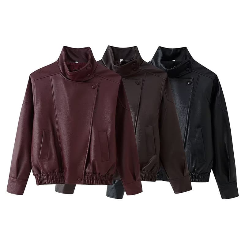 2026 Spring New Arrival Women's Fashion Street Style Casual Stand Collar Leather Jacket Coat for Export, European and American Style