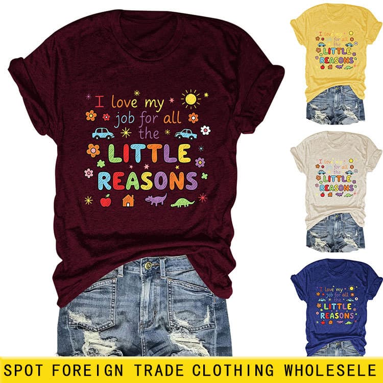 i love my job for Amazon eBay Independent Station Casual Fashion Fun Women's Round Neck Short Sleeve T-Shirt