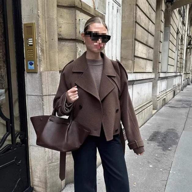 Woolen Casual Temperament Double-Breasted Cross-Border Loose Coat Women's Clothing Aliexpress European and American Popular Lapel Comfortable and Casual