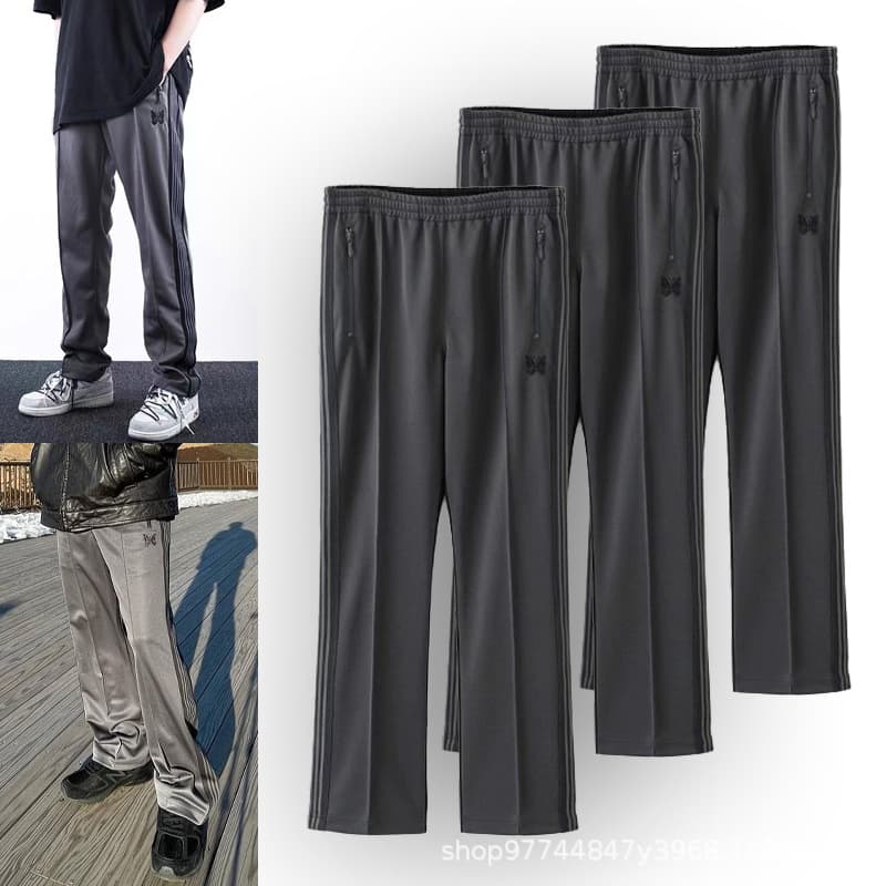 Laofuzi Needles Gray-Black Butterfly Embroidery Loose Casual Japanese Retro Versatile Straight-Leg Trousers