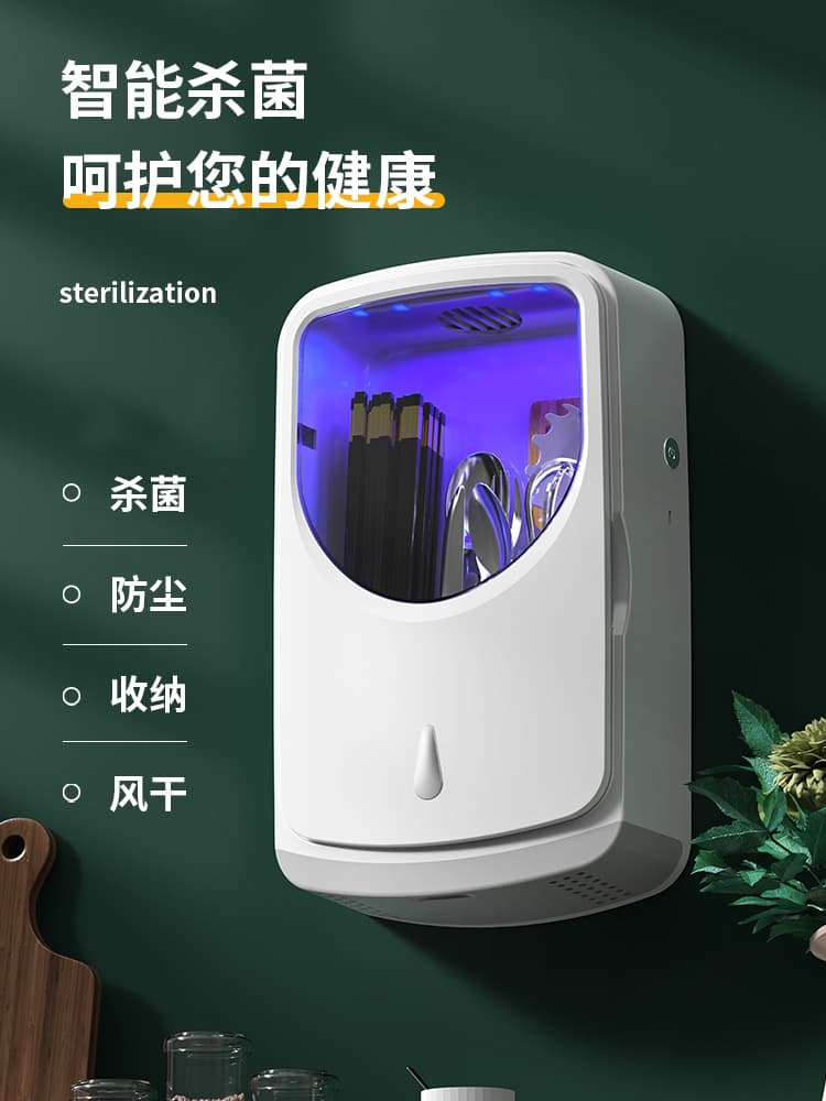 In Stock Aokaien Chopstick Sterilizer, Home Charging Wall-mounted No-drill Kitchen Dust-proof Storage Chopstick Container