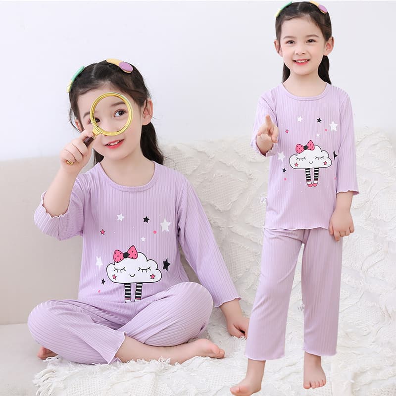Girls' Summer Pajamas Thin Ice Silk Short Sleeve Children's Homewear Air Conditioning Wear Baby Loungewear
