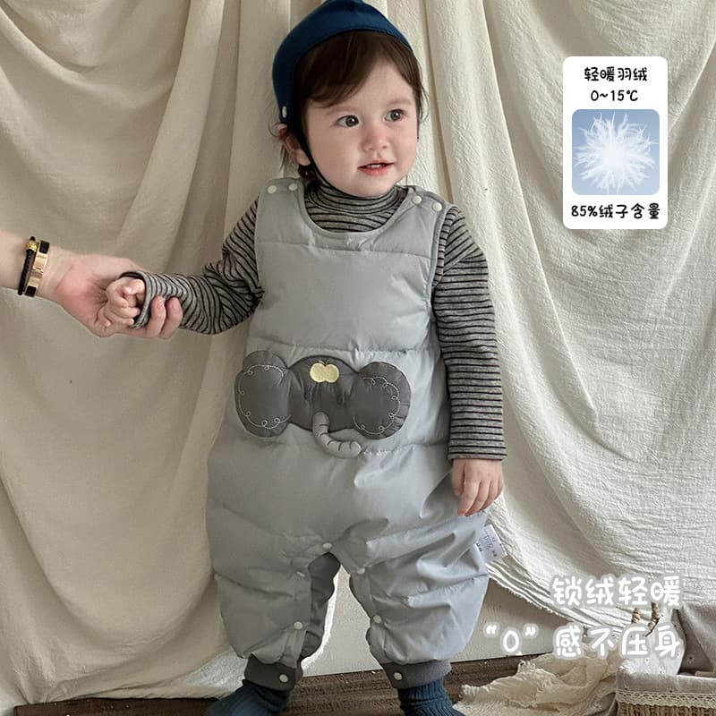 Baby Onesie Sleeveless Down Romper Winter Boys Cartoon Thickened Jumpsuit Infant Warm Down Pants Class A