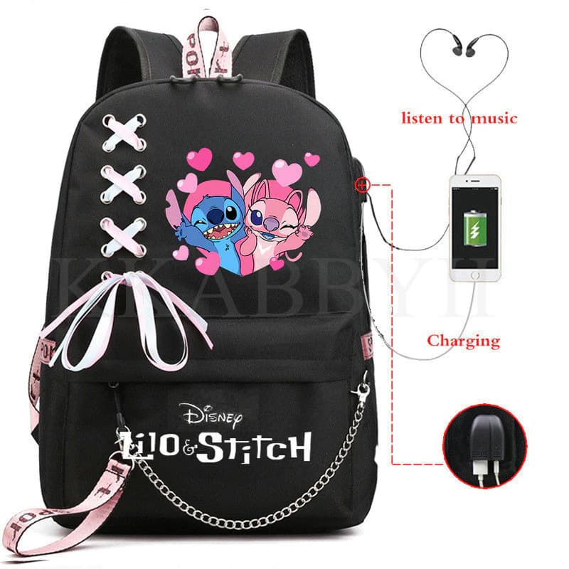 New Lilo & Stitch Stitch USB Charging Backpack for Students, Unisex School Bag Daypack