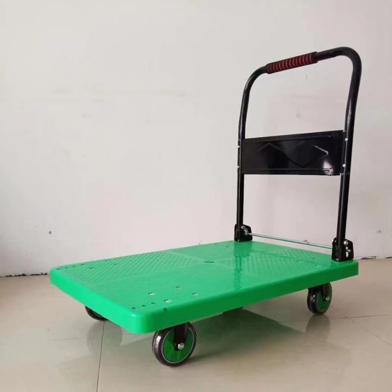 Plastic Flatbed Hand-Pushed Cart, Cargo Pulling Folding Trailer, Construction Site Transport Cart, Warehouse Tool Cart, Silent Hand-Pulled Cart
