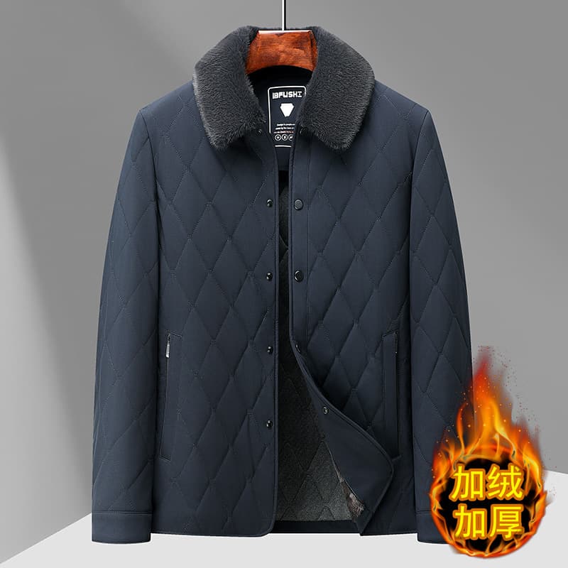 Fleece-Lined Thick Cotton Coat Men 2025 Winter New Middle-Aged Dad Style Turn-Down Collar Casual Warm Cotton Jacket