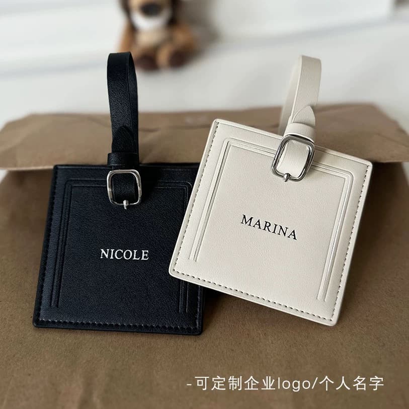 Square Leather Luggage Tag Celebrity Design Suitcase Boarding Pass Tag Personalized Logo Printing Travel Bag Label