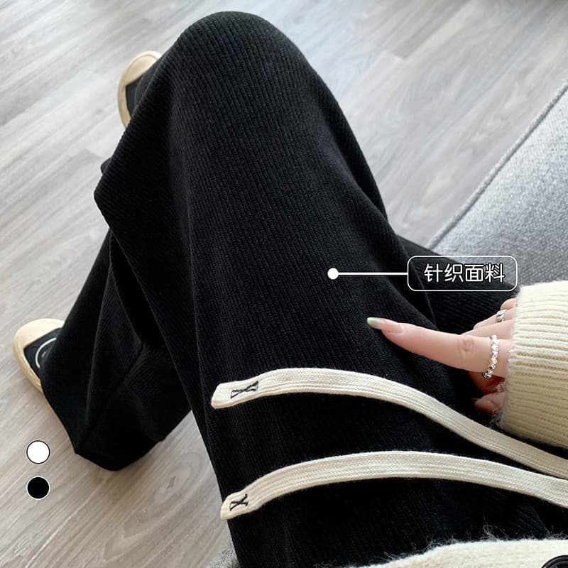 Black narrow wide-leg pants for women, high-waisted, straight-leg slim casual pants for small people, corduroy pants for women, cross-border exclusive