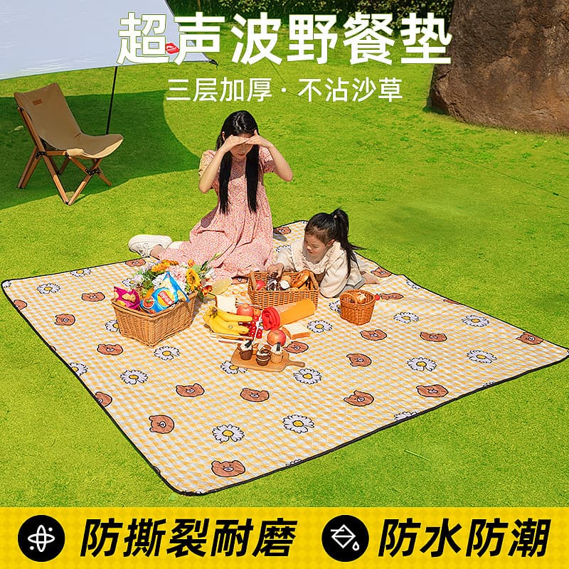 Picnic mat, outdoor moisture-proof mat, thickened, waterproof, heat-insulating, portable ultrasonic mat, oil-proof, beach picnic mat