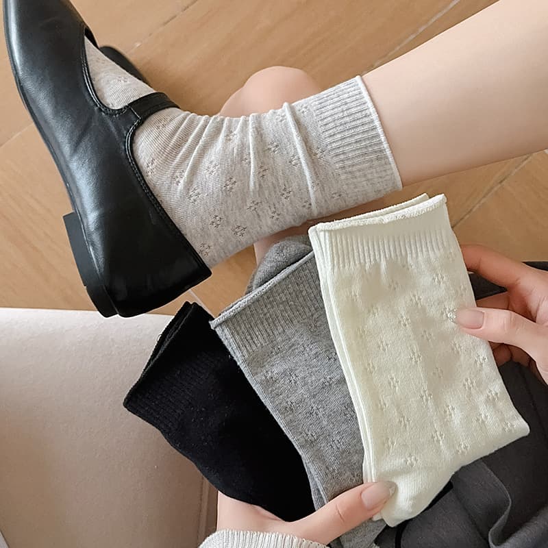 Seamless Spring and Summer Women's Mid-Calf Socks, Thin Summer Socks, Cream White Mesh Socks, Cotton Socks, Ins White Socks, Zhuji