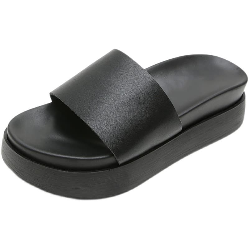 Women's Thick-Soled Genuine Leather Slippers for Outdoor Wear, 2024 Spring New Arrival, Plus Size, Beach Sandals, Trendy Toe Separator Style