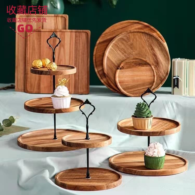 Simple Double Layer Dried Fruit Plate Living Room Fruit Storage Three Layer Candy Pastry Tray Multi Wooden Plate