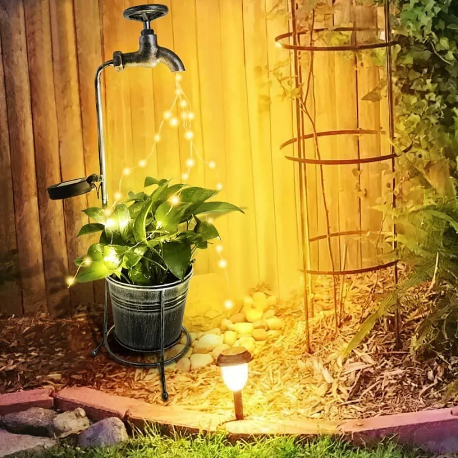 Solar Iron Art Faucet Light Flower Pot Outdoor Waterproof Light String Garden Waterfall Light Sprinkler Lawn Light