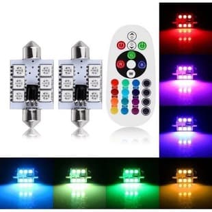 Car LED Double Dome Light Reading Light 31 36 39 41MM 5050 Colorful Remote RGB Dome Light License Plate Light