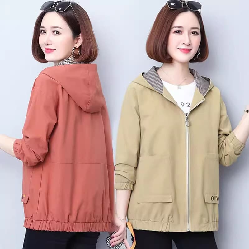 2026 Spring Autumn New Fashion Hooded Loose Plus Size Casual Short Windbreaker Jacket for Petite Women