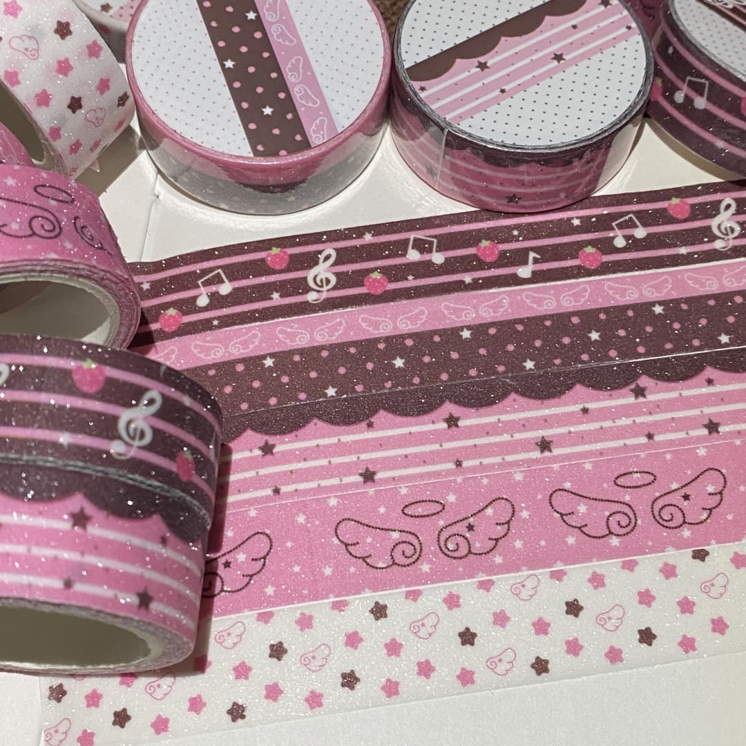 Pink-Brown Series Strawberry Hot Cocoa Sparkling Sand Washi Tape, Cute Scrapbook Materials, Vintage Tape