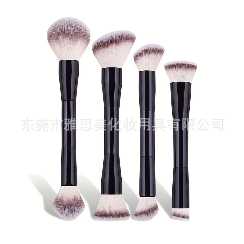4 Professional Double-Ended Makeup Brushes, Foundation Brush, Blush Brush, Makeup Tools, Soft Fibers, Easy to Carry