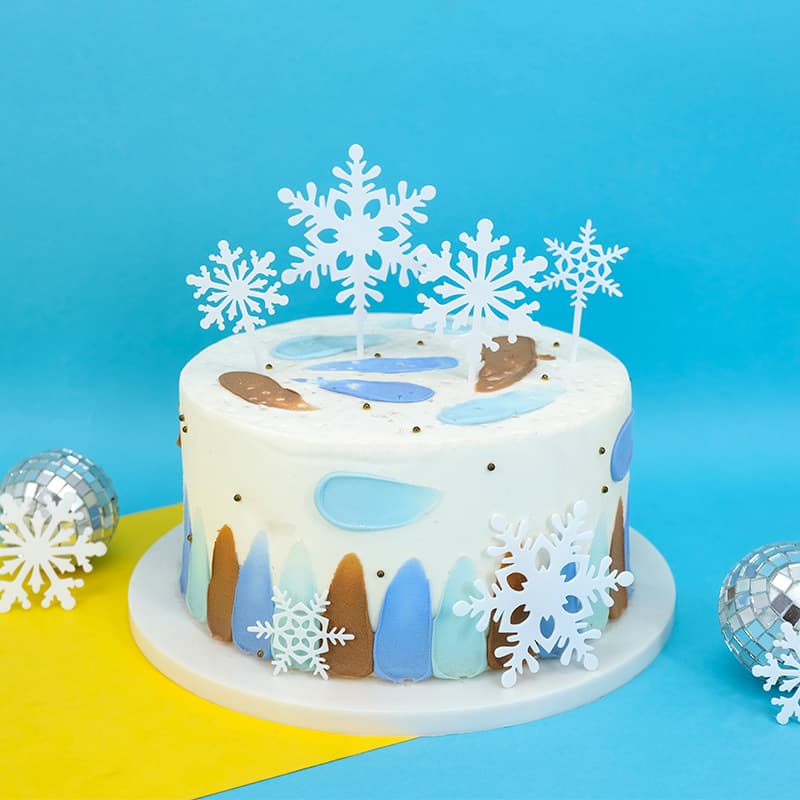 New Christmas Happy New Year Snowflake Four-piece Set Birthday Party Acrylic Cake Insert Card Baking Cake Decoration