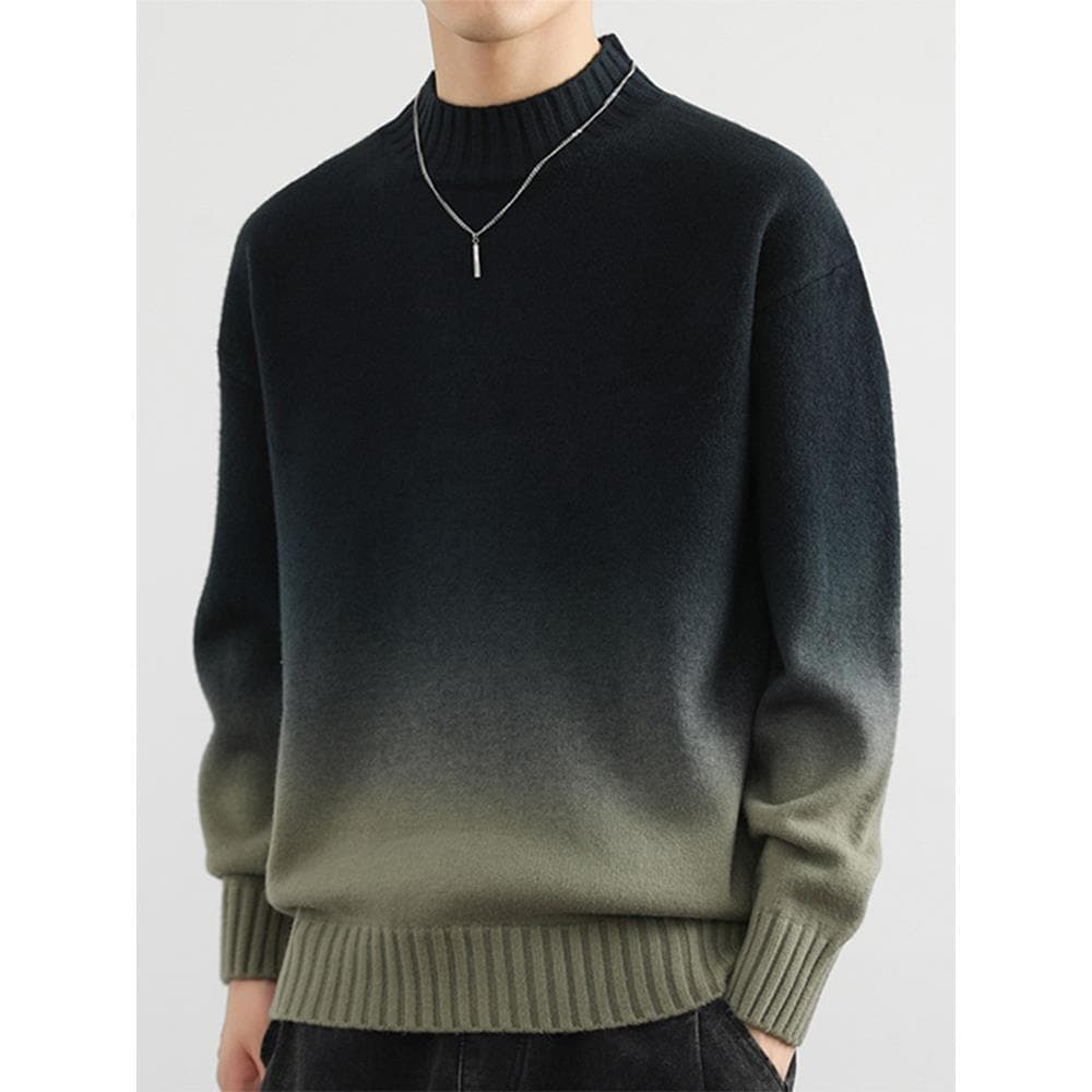 Gradient Sweater for Men Autumn Winter New Half High Neck Knit Base Layer Casual Brand Warm Fleece Pullover