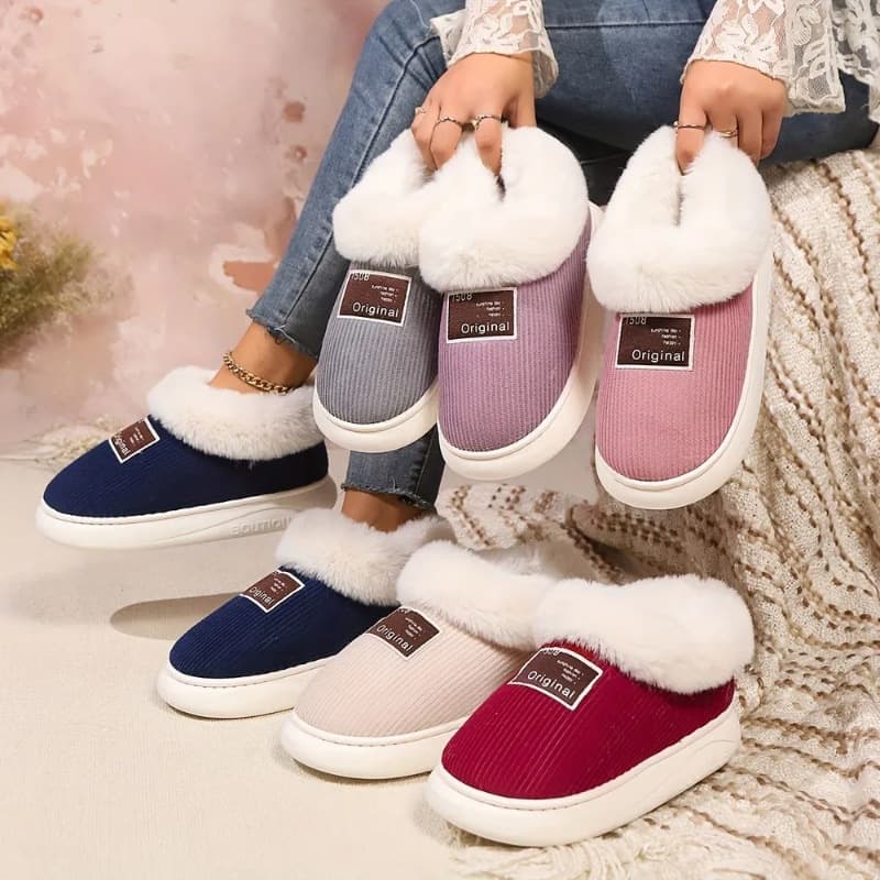 Autumn/Winter New High-Top Closed-Heel Warm Locking Outdoor Thick-Sole Furry Slippers, Cloud-Like Feel Couple Closed-Heel Cotton Shoes