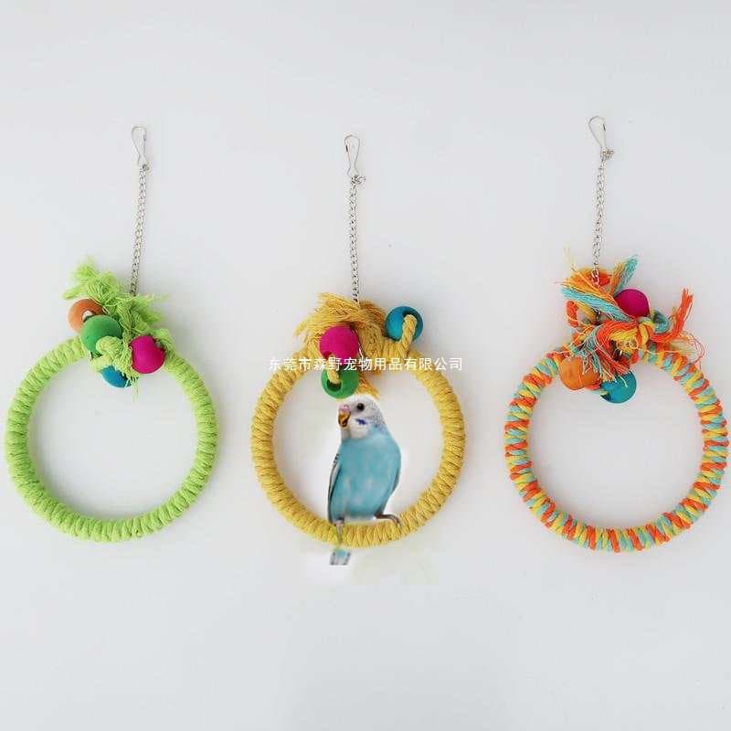 Parrot Supplies Bird Toys Cotton Rope Swing Colorful Hanging Rings Circle Climbing Rope Solid Color Educational Chewing Toys