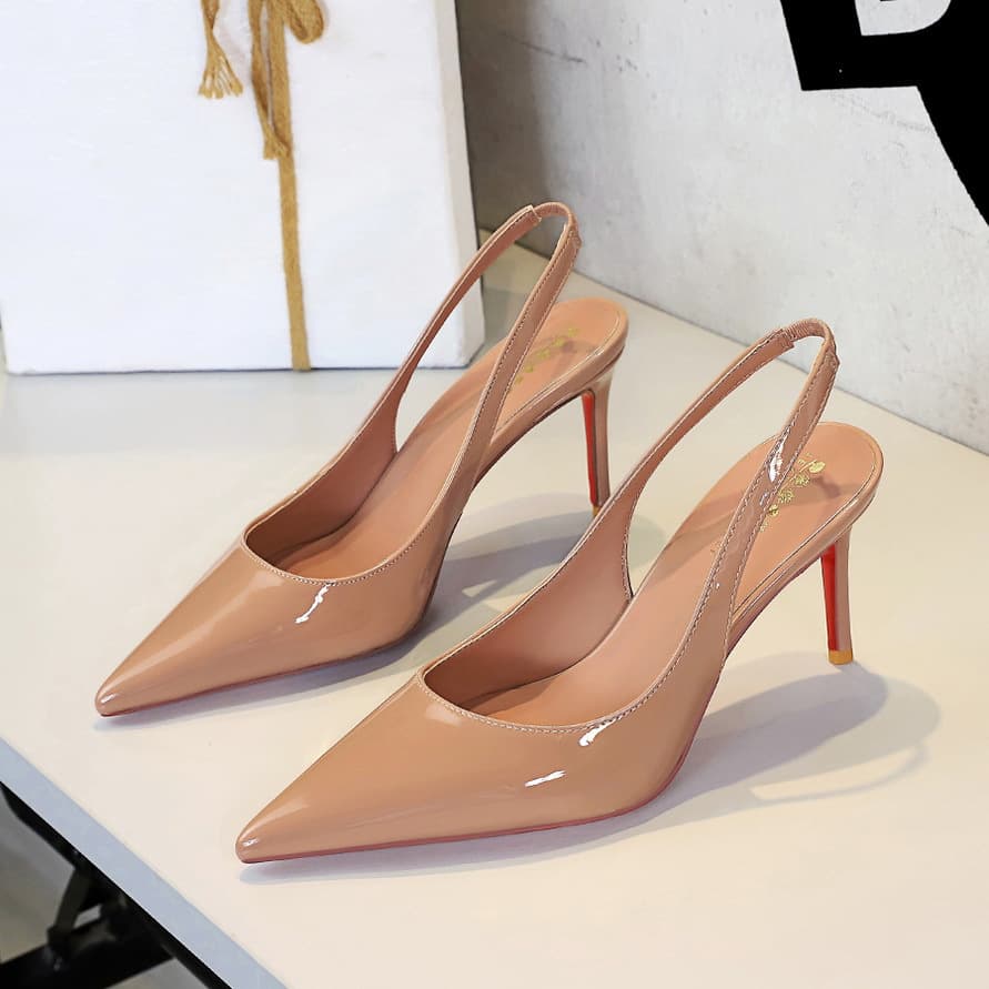 1362 European-American Style Pointed Toe Open Back Fashion High Heel Shoes Patent Leather High Heel Women's Shoes Shallow Mouth Thin Heel Single Shoes