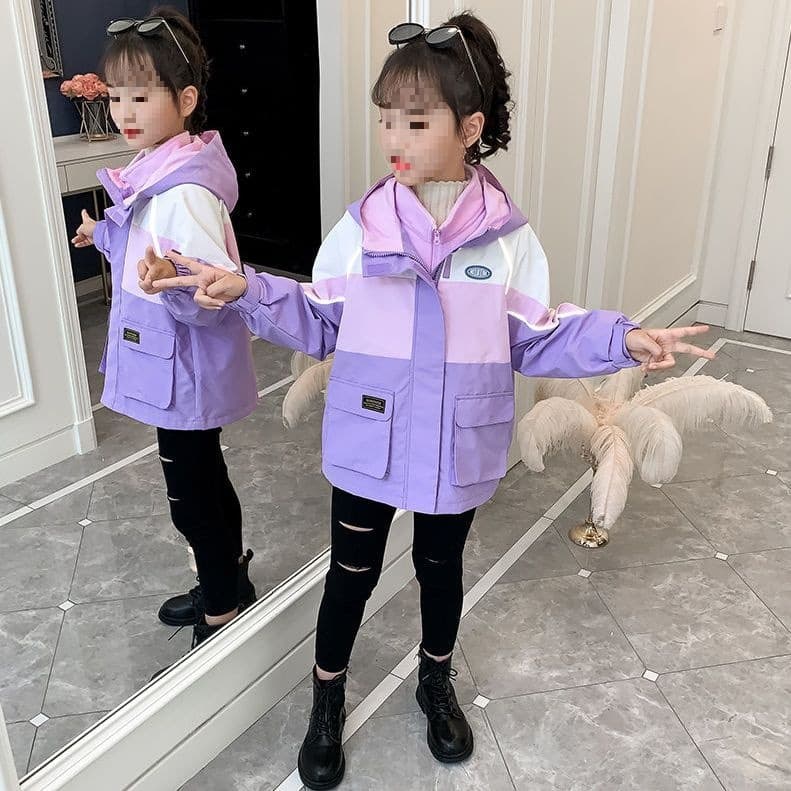 New Spring/Autumn/Winter Fleece-Lined Thickened 3-in-1 Detachable Windbreaker for Girls, Older Kids' Trench Coat