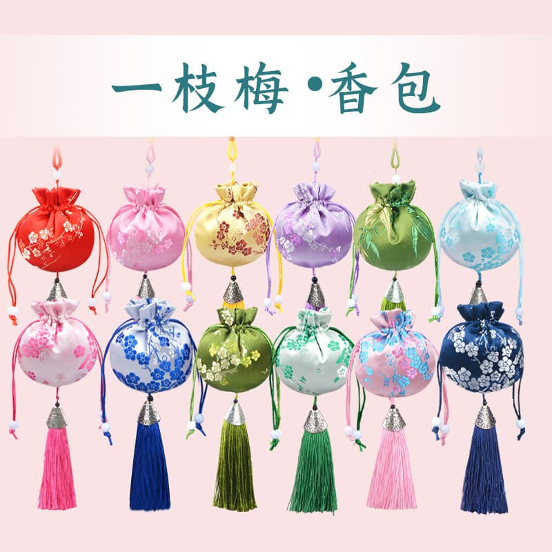 Mid-Autumn Festival sachet, plum sachet, Chinese scenic spot temple, Hanfu plum blossom purse, car pendant, tassel sachet