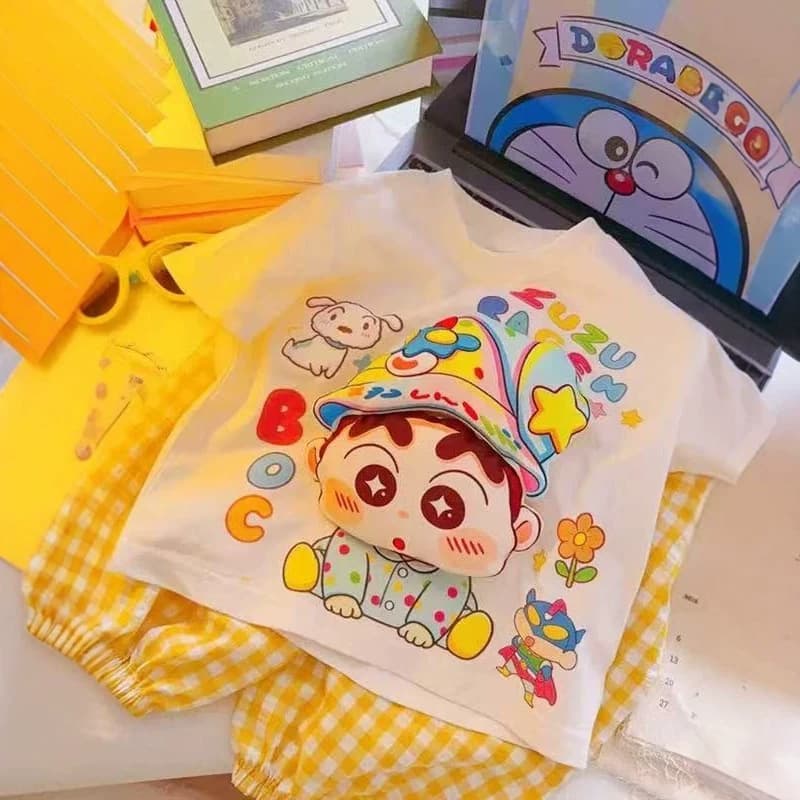 Children's short-sleeved T-shirt 2026 summer new style boys and girls three-dimensional doll cartoon top baby round neck half-sleeved trendy