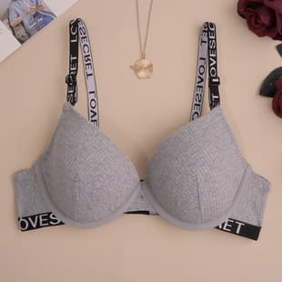 Cross-border Sexy Lingerie Changlizi New Arrival Stock Letter Black Cotton Molded Steel Ring Fashion Adjustable Bra Wholesale