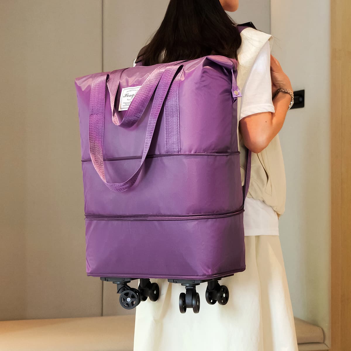 Universal wheel large capacity can be carried on both shoulders three-layer folding travel bag luggage bag student extended short-distance storage bag