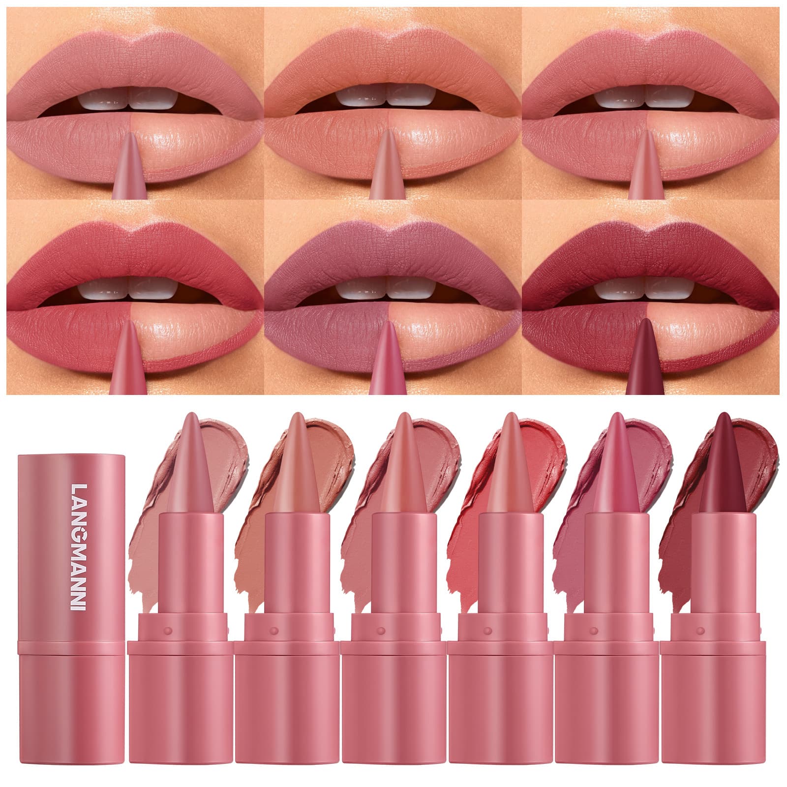 LANGMANNI new multifunctional lip liner lipstick pen matte 6 colors optional cross-border waterproof lipstick