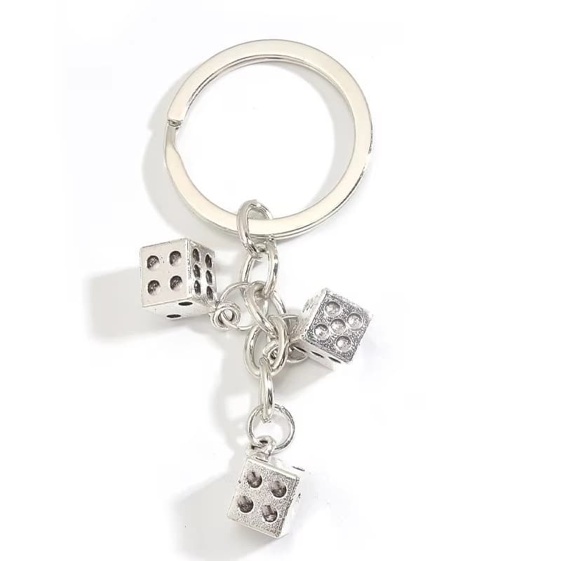 Factory Direct Supply Creative Dice Punk Style Keychain Silver Casual Keychain