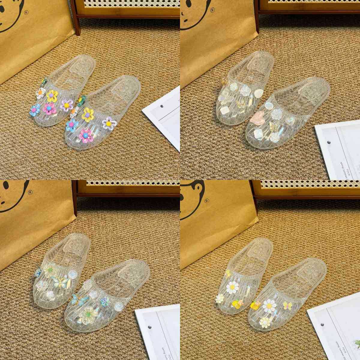 2026 Flower Crystal Transparent Slide Sandals Spring Summer Versatile Casual Slippers Decorative Charms for Crocs Shoes Accessories Wholesale