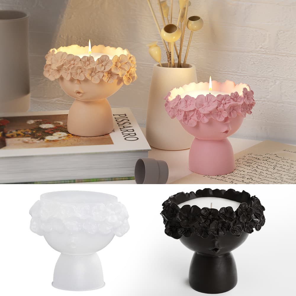 3D Plaster Resin Candle Cup Decoration Wreath Girl Flower Pot Silicone Mold Storage Box DIY
