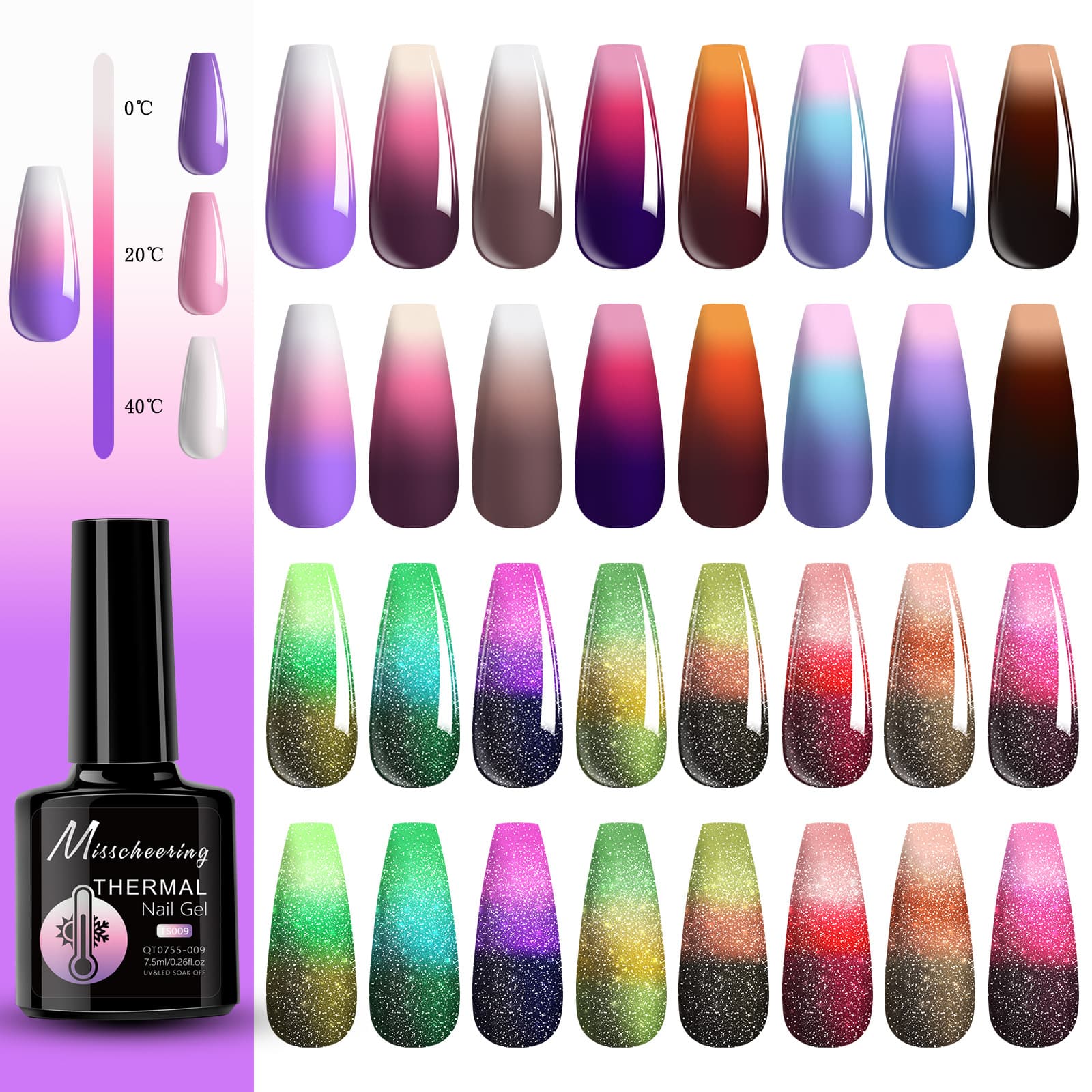 Manicure Temperature-Changing Aurora Crushed Diamond Nail Polish Glue Opal Crushed Diamond Glue Three-Section Temperature-Changing Phototherapy Glue Set Wholesale